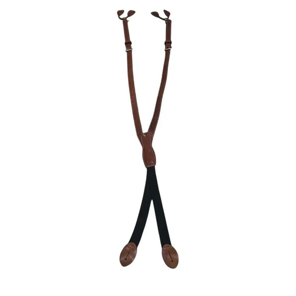 Men's Brown Leather Basketweave Embossed Button Suspenders - Picture 1 of 7